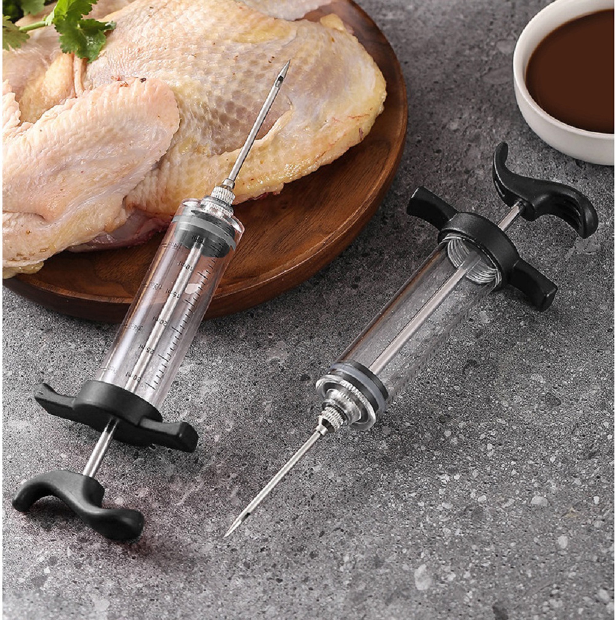 Waloo Plastic Marinade Injector Syringe with Screwon Meat Needle for
